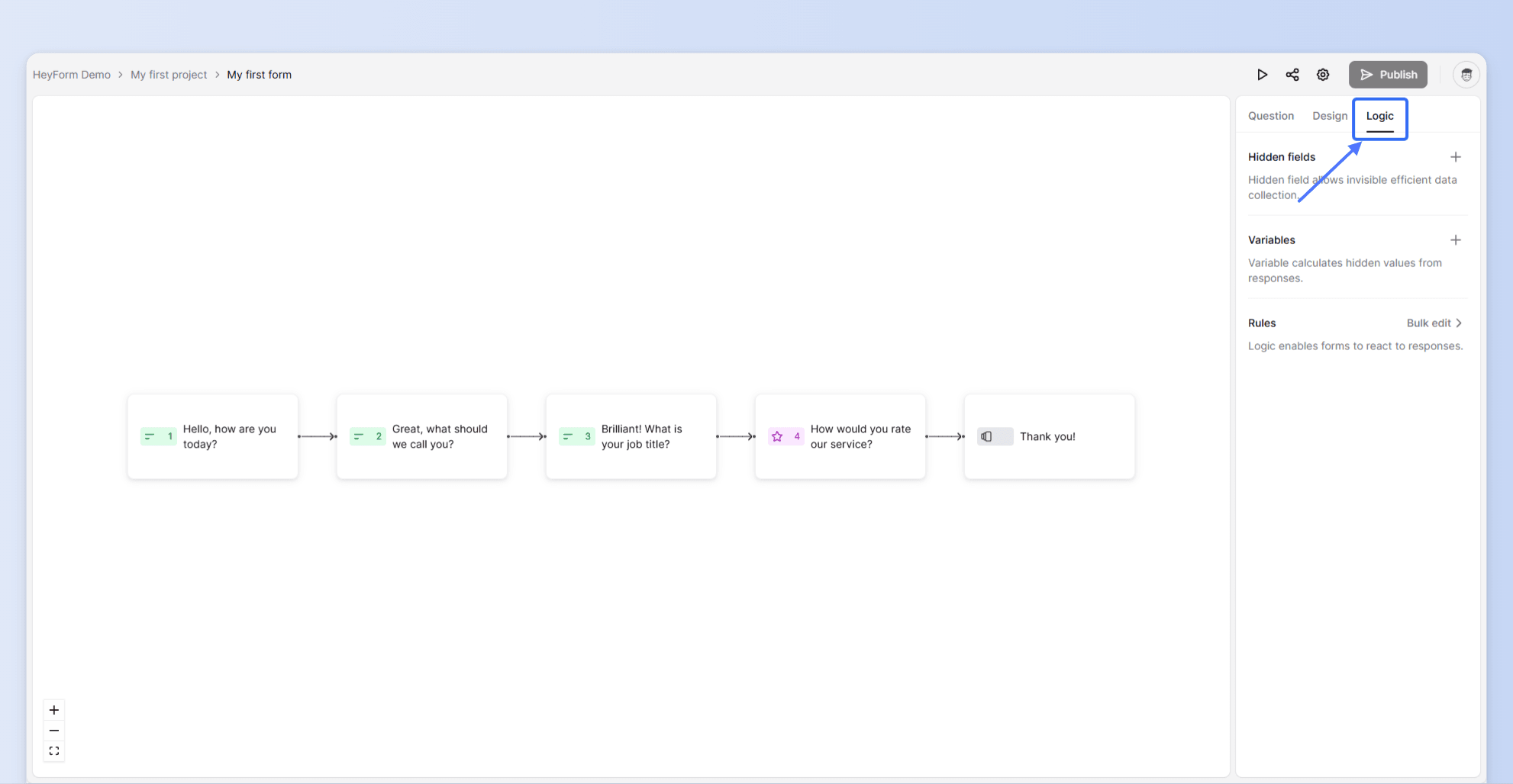 How to create logic in HeyForm