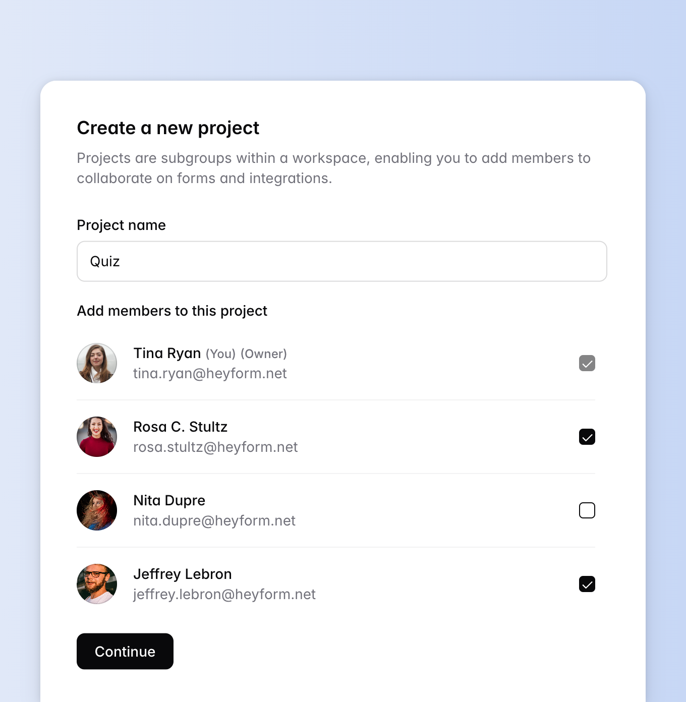 Create a project in HeyForm