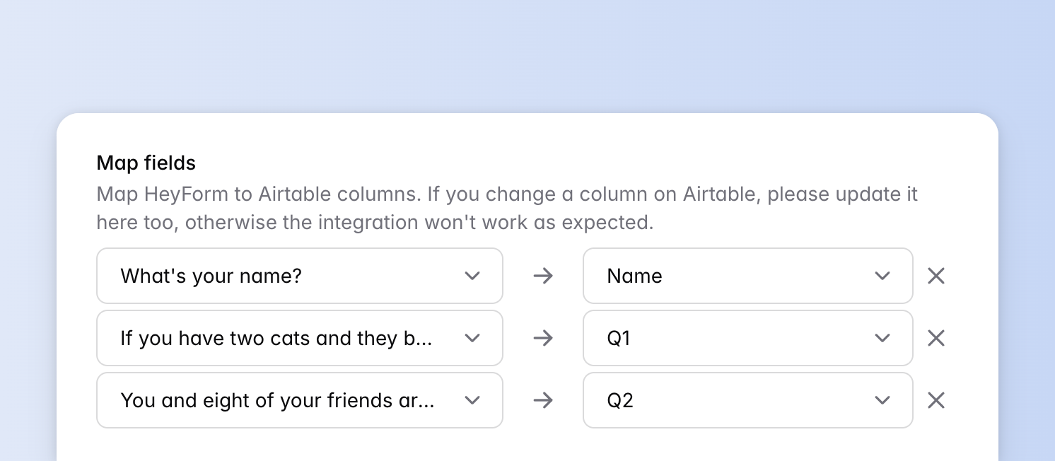 Map HeyForm fields with Airtable table columns