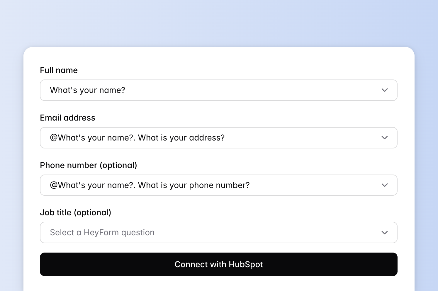 Mapping HubSpot fields with HeyForm fields