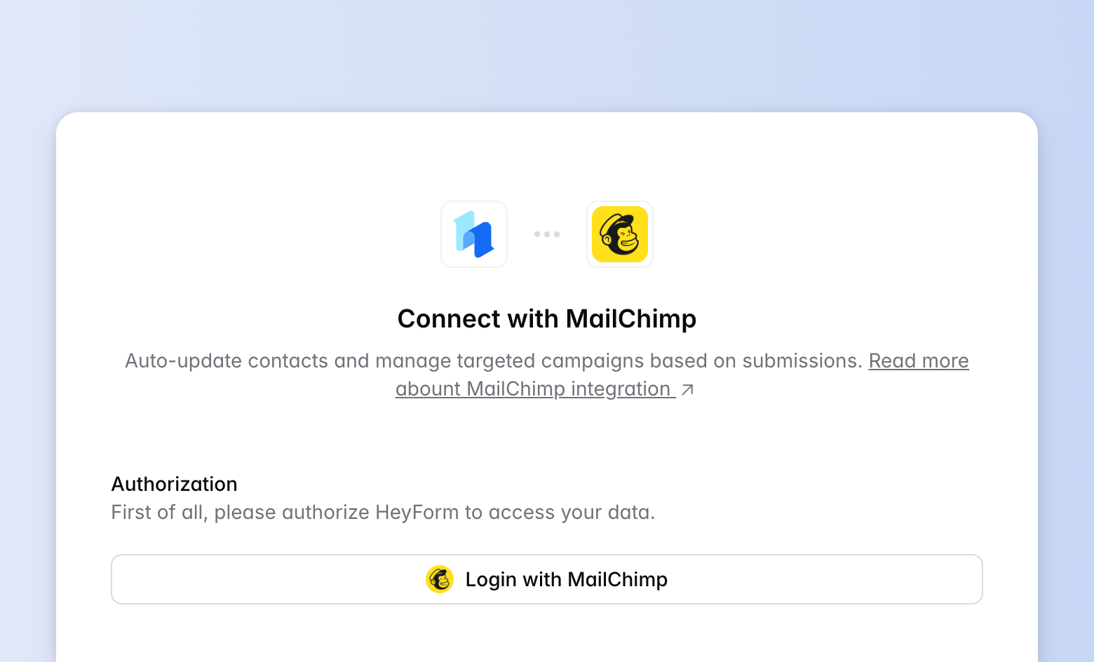 Authorize with Mailchimp account