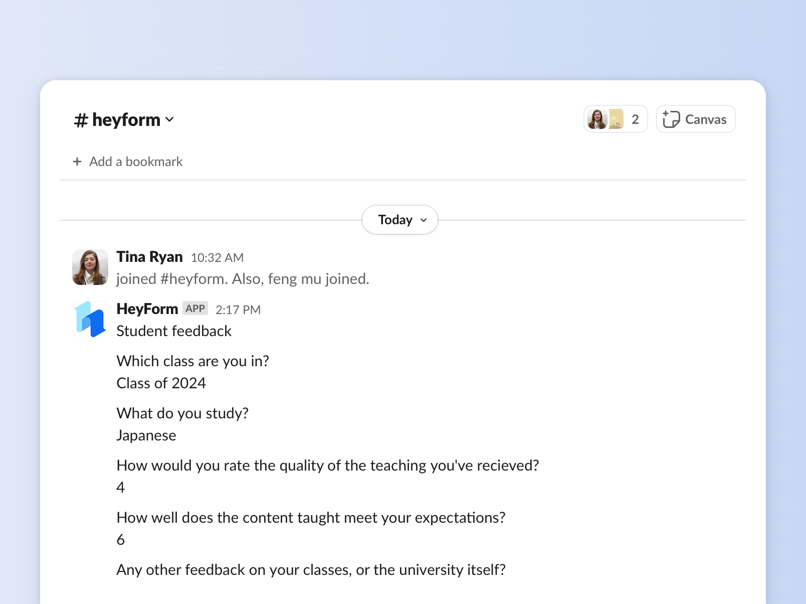 HeyForm notification in Slack